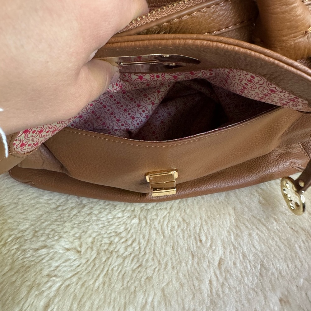 Emma Fox Tan Pebbled Leather Satchel Crossbody Bag Gold Hardware - Picture 3 of 9